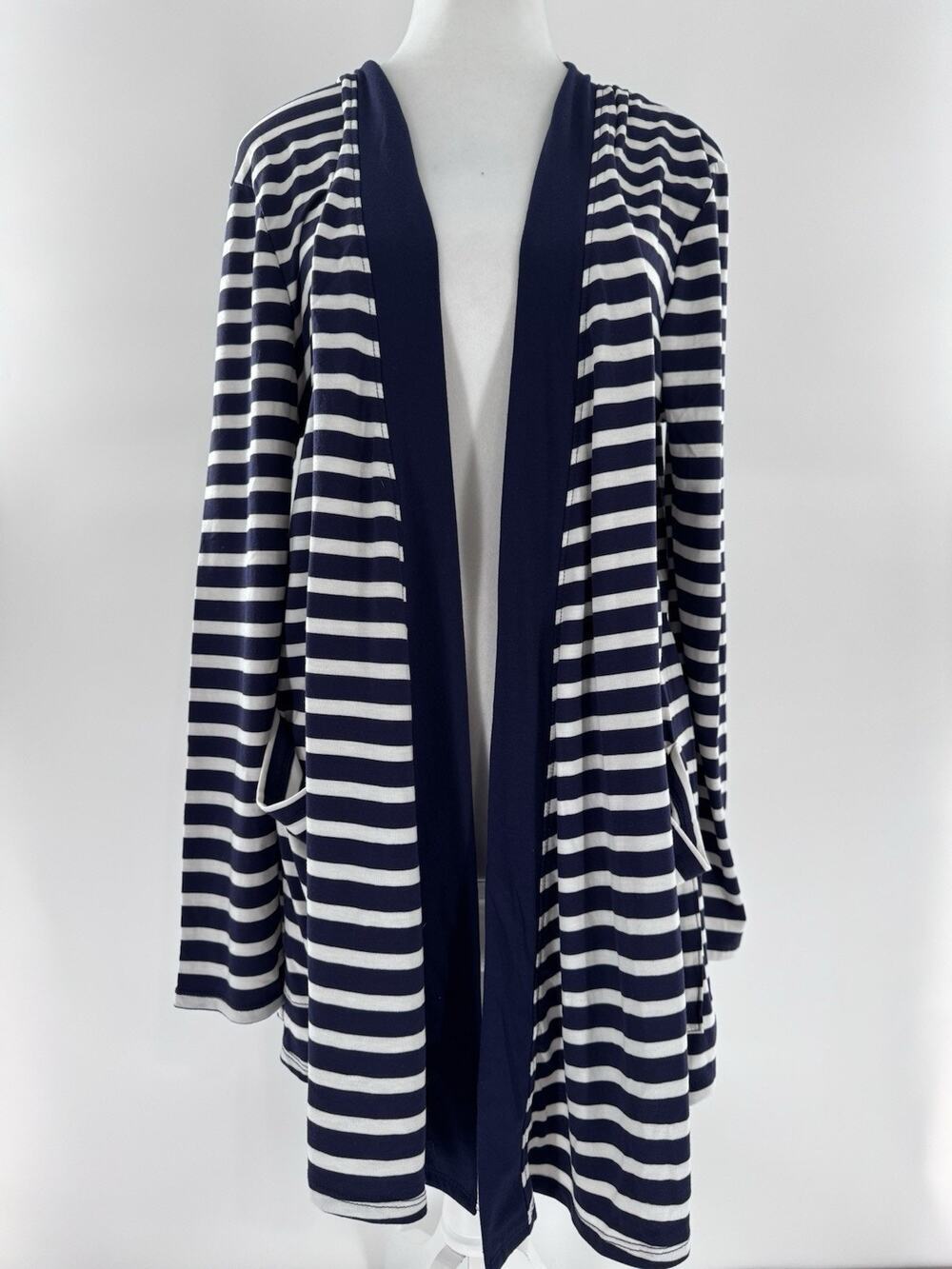 Shiela Rose Cardigan Sz XL Open Striped Nautical Beach Preppy Pockets Casual NWT